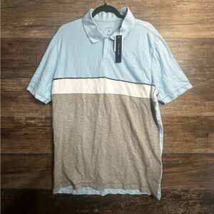 Tahari Blue and Gray Polo Shirt with Classic Collar